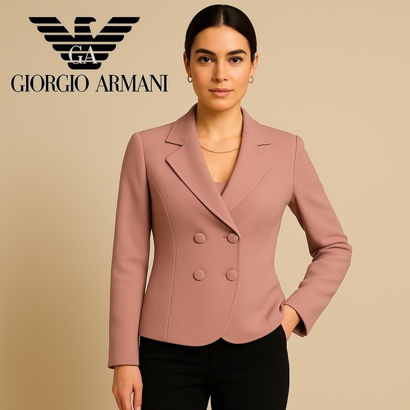 Giorgio Armani Black Lable Dusty Rose Double-Breasted Wool Blend Jacket Size 4 - Picture 2 of 9